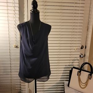 Ann Taylor Sleeveless navy blue crossover  blouse Size M